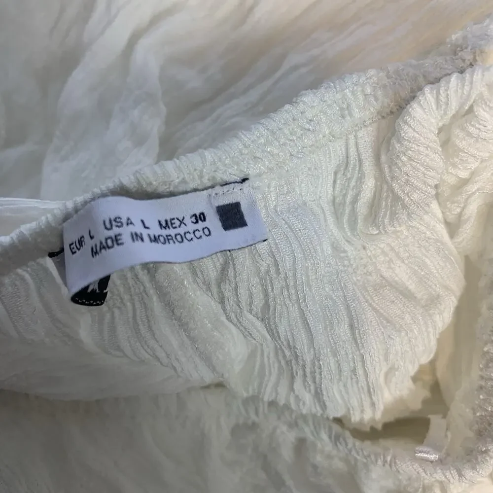 Zara Dress Women Large White Keyhole Puckered Texture Midi Stretch Spring Summer - Picture 6 of 8